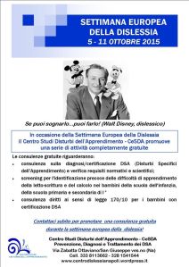 5-11 Ottobre: Settimana Europea della Dislessia